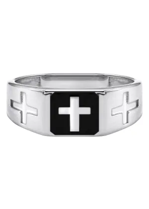 Mens Silver Cross Signet Ring | Appx 4.2 Grams