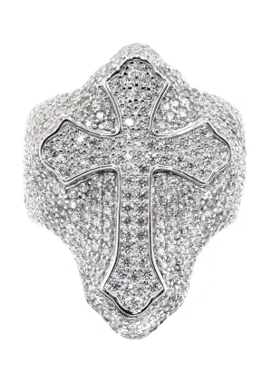 Mens Silver CZ Cross Ring | Appx 10 Grams