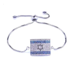 Micro Paved AAA Cubic Zirconia Rhinestone Israel Flag Bracelet