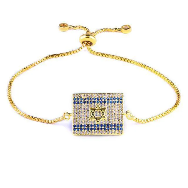 Micro Paved AAA Cubic Zirconia Rhinestone Israel Flag Bracelet