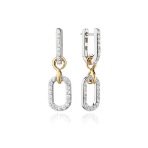 MONICA RICH KOSANN STERLING SILVER 18K YELLOW GOLD WHITE SAPPHIRE DROP EARRINGS