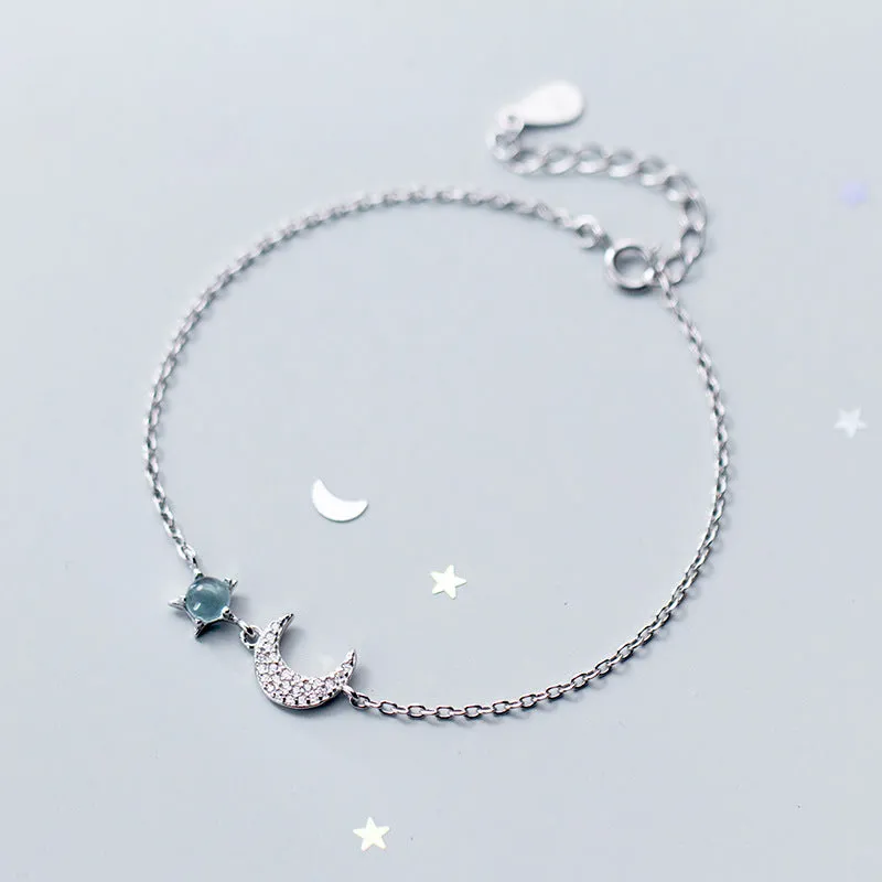 Moon bracelet female Korean version of the small  crescent curved synthetic blue glass gradient jewelry