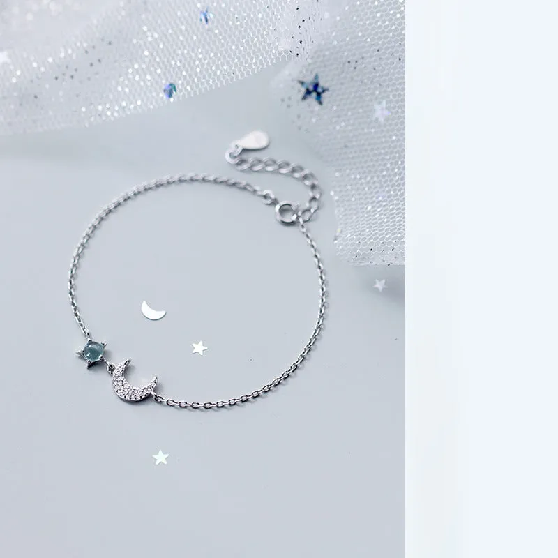 Moon bracelet female Korean version of the small  crescent curved synthetic blue glass gradient jewelry