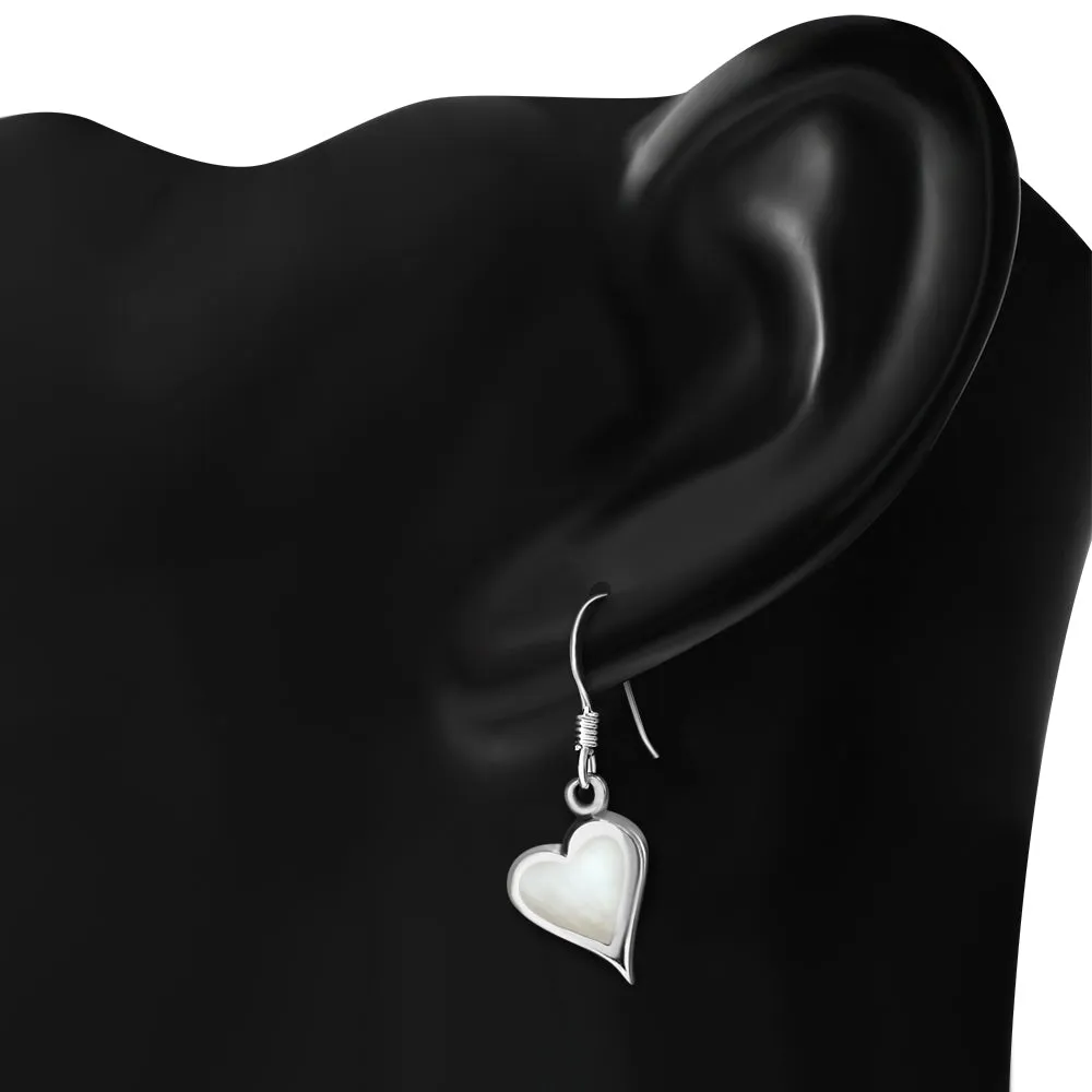 Mother of Pearl Heart Silver Earrings