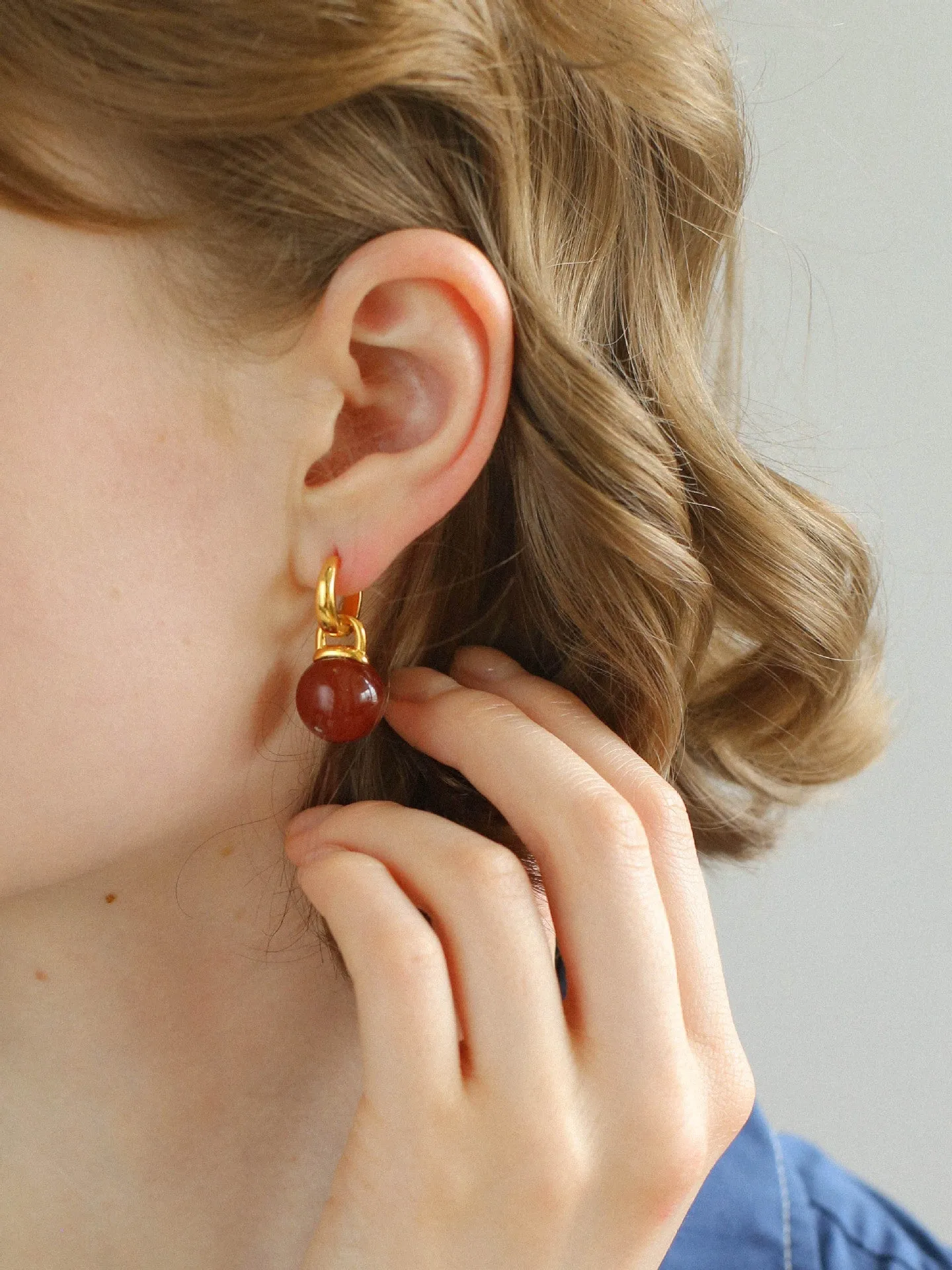 Multicolored Agate Sphere Hoop Earrings