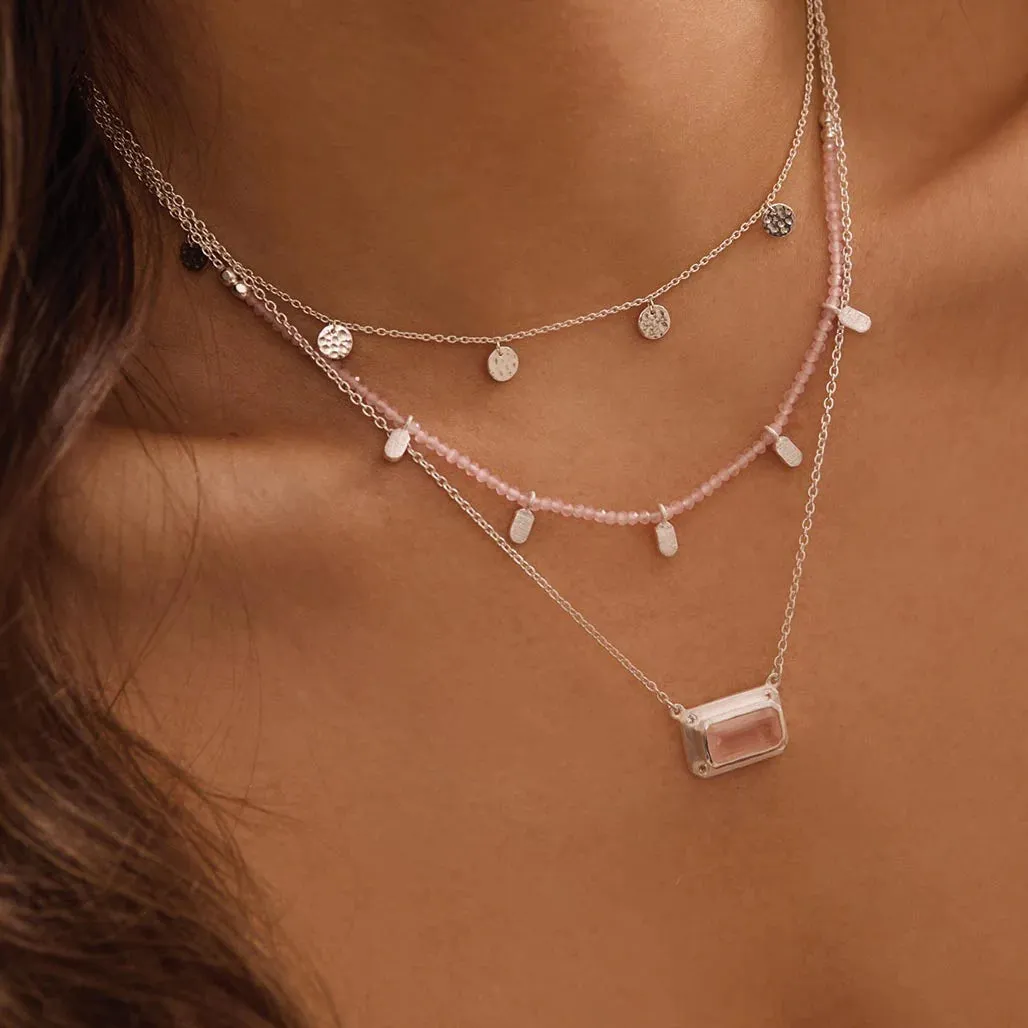 MURKANI Rose Quartz & White Topaz Pendant Necklace SILVER