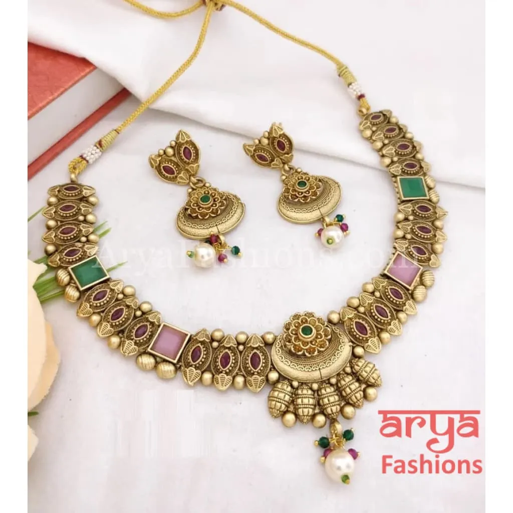 Naina Rajwadi Antique Kundan Necklace with Colorful beads