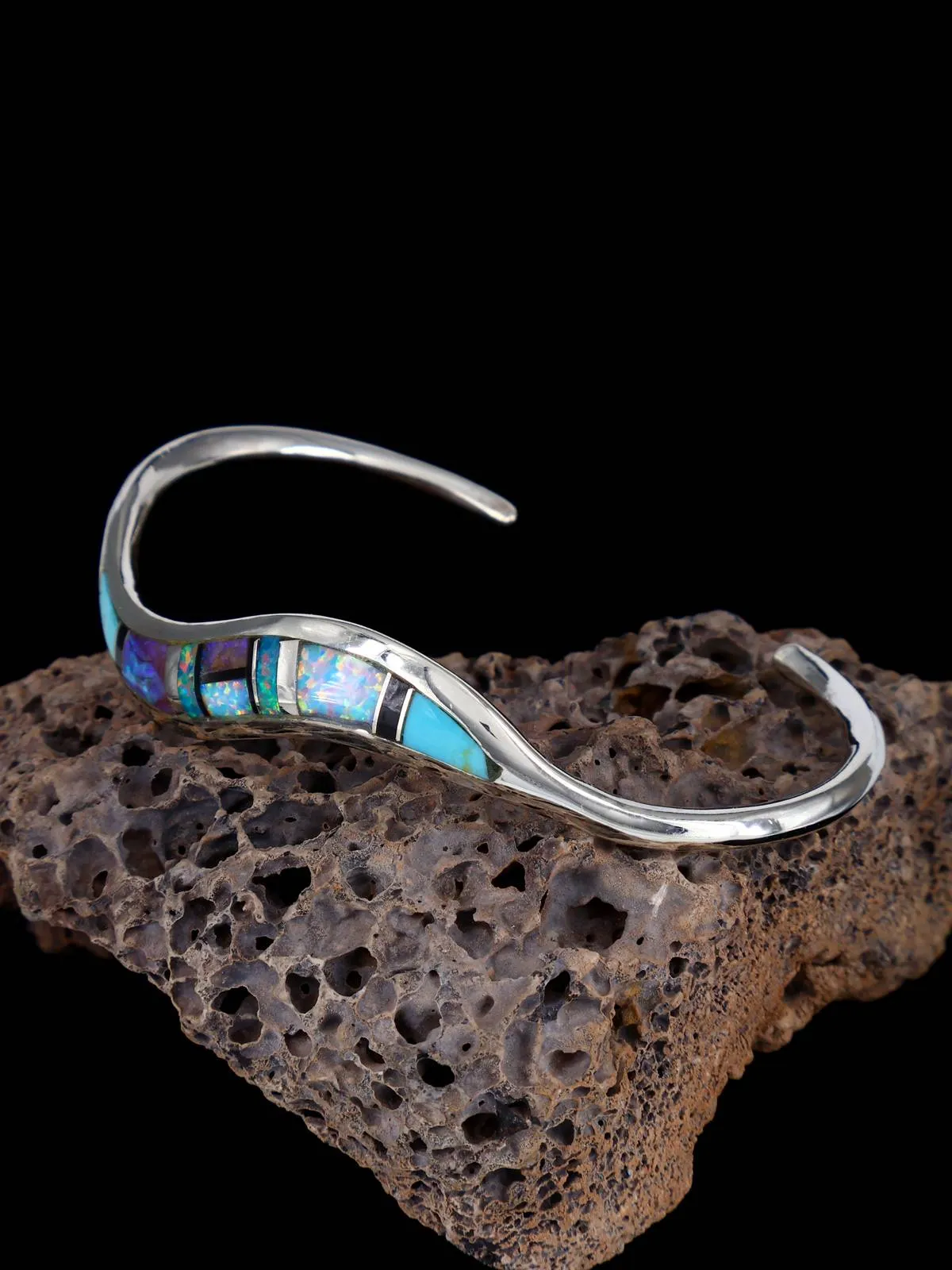 Native American Sterling Monarch Opal Inlay Bracelet