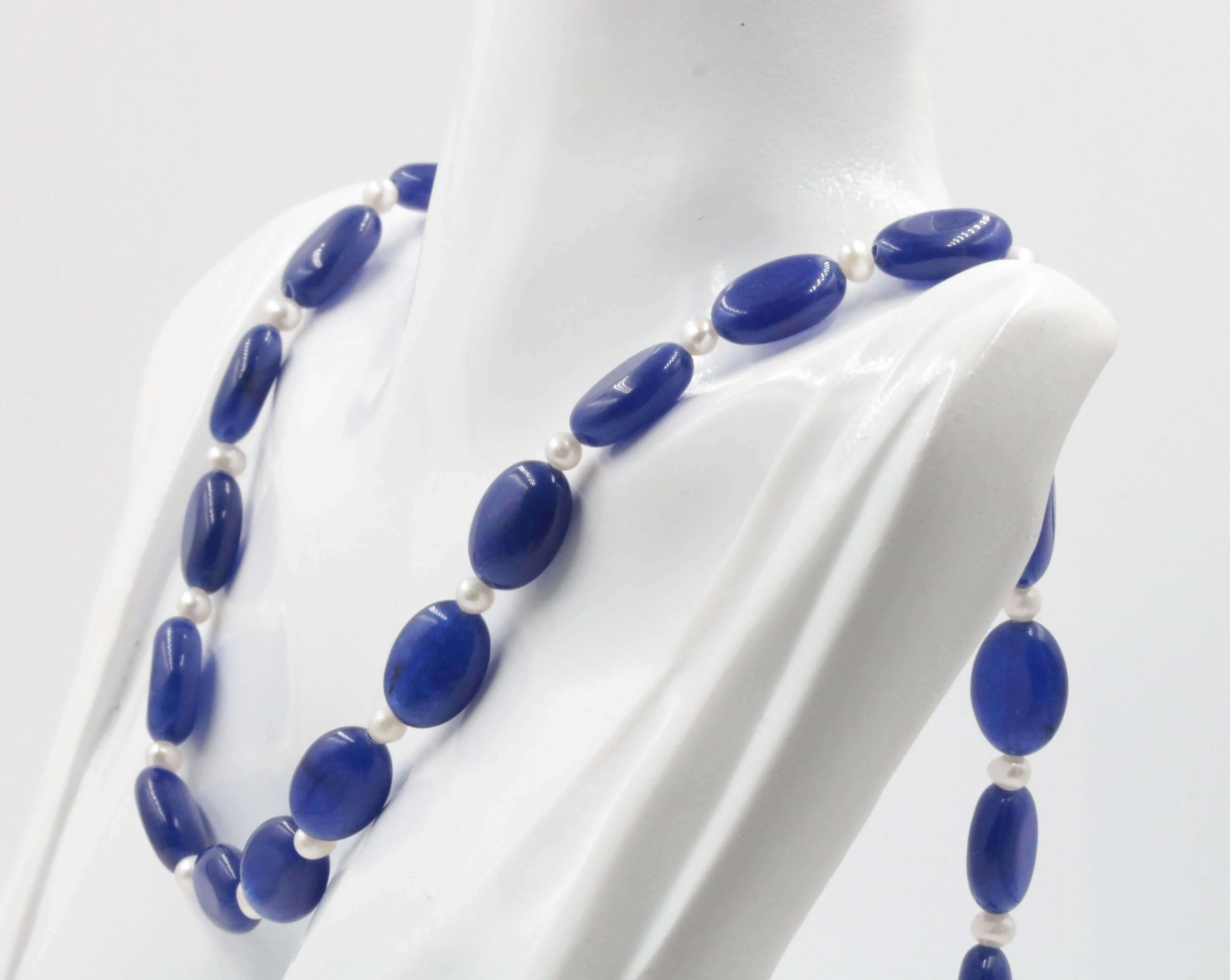 Natural Blue Quartz and Cultured Pearl Necklace Blue Quartz Jewelry Blue Quartz stone Necklace June Birthstone Necklace Quartz SKU 6142734 6142735