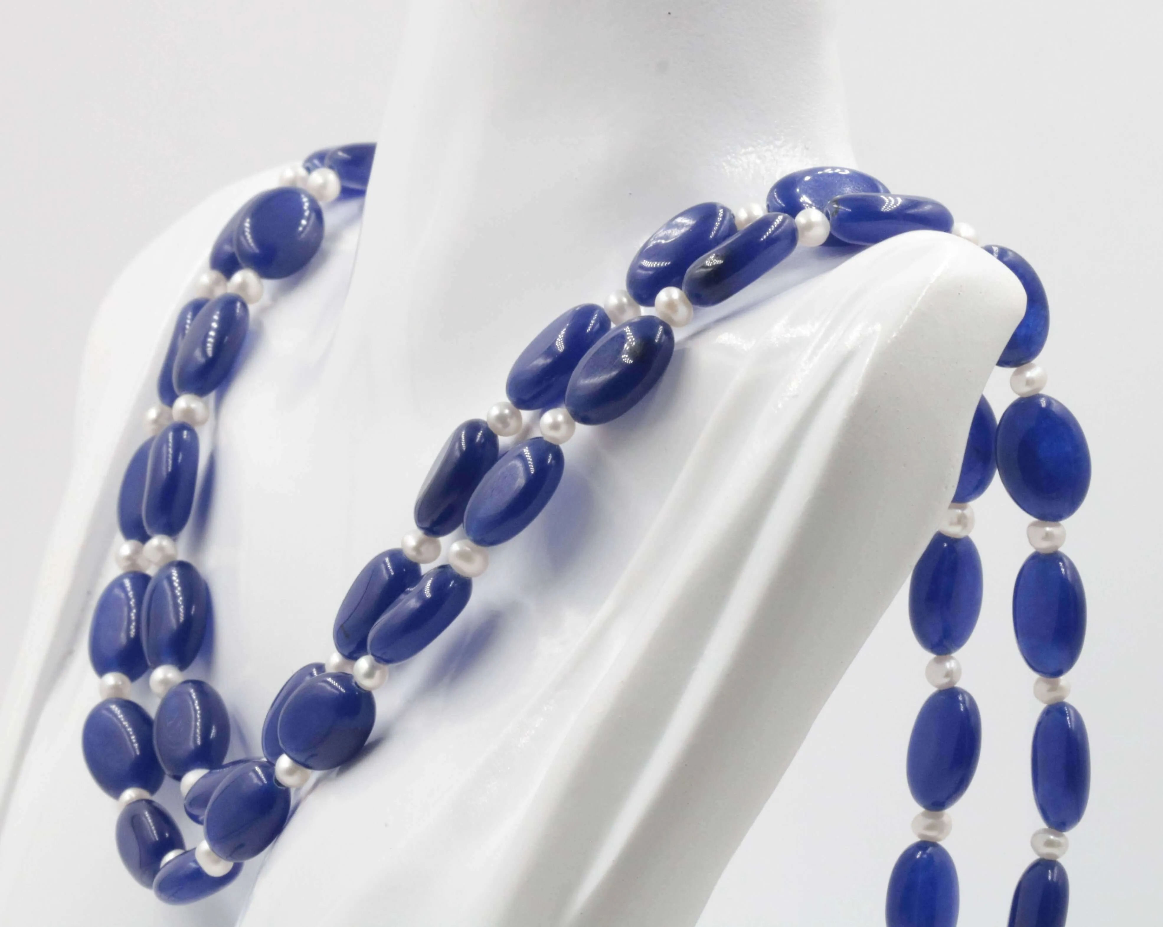 Natural Blue Quartz and Cultured Pearl Necklace Blue Quartz Jewelry Blue Quartz stone Necklace June Birthstone Necklace Quartz SKU 6142734 6142735