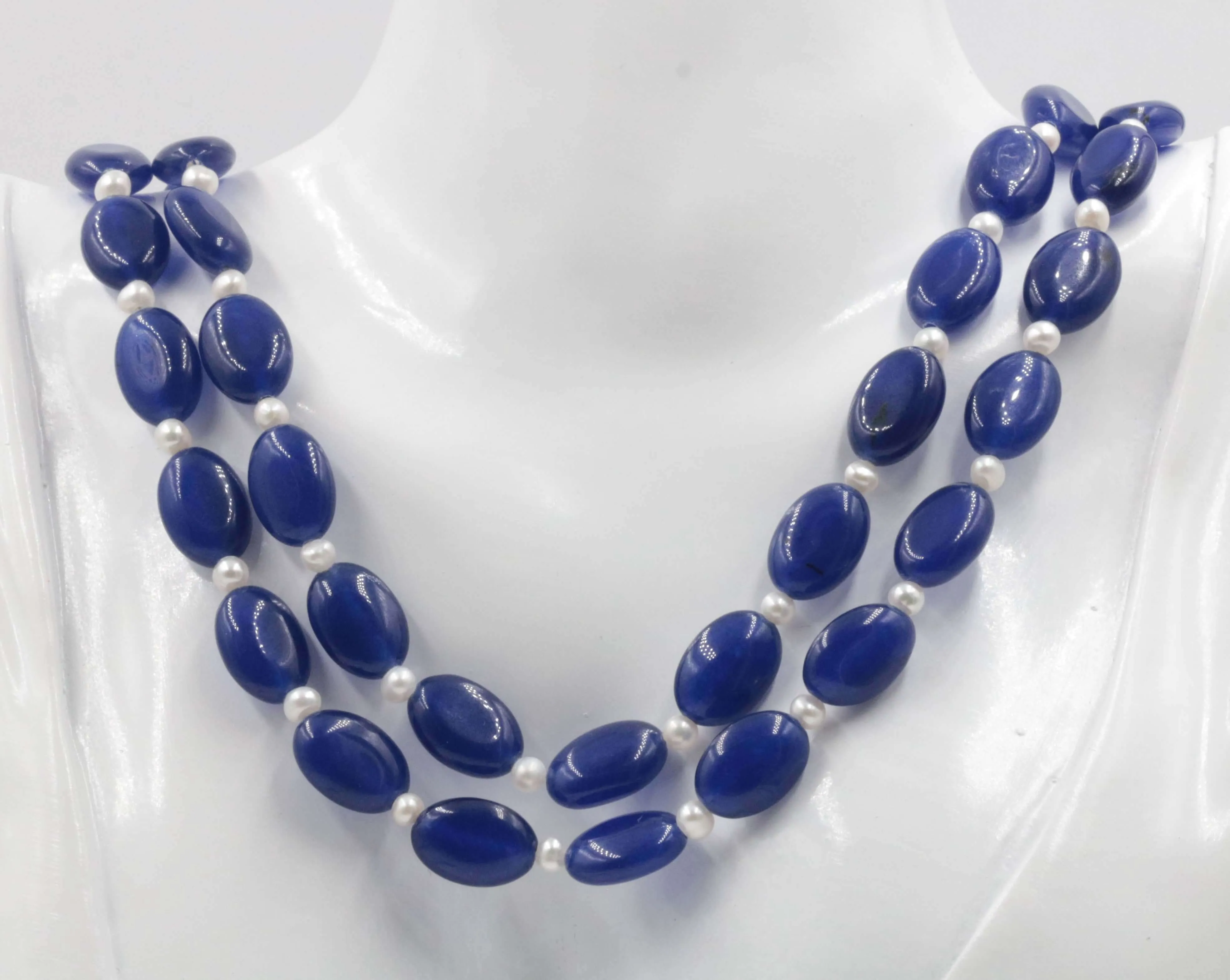 Natural Blue Quartz and Cultured Pearl Necklace Blue Quartz Jewelry Blue Quartz stone Necklace June Birthstone Necklace Quartz SKU 6142734 6142735