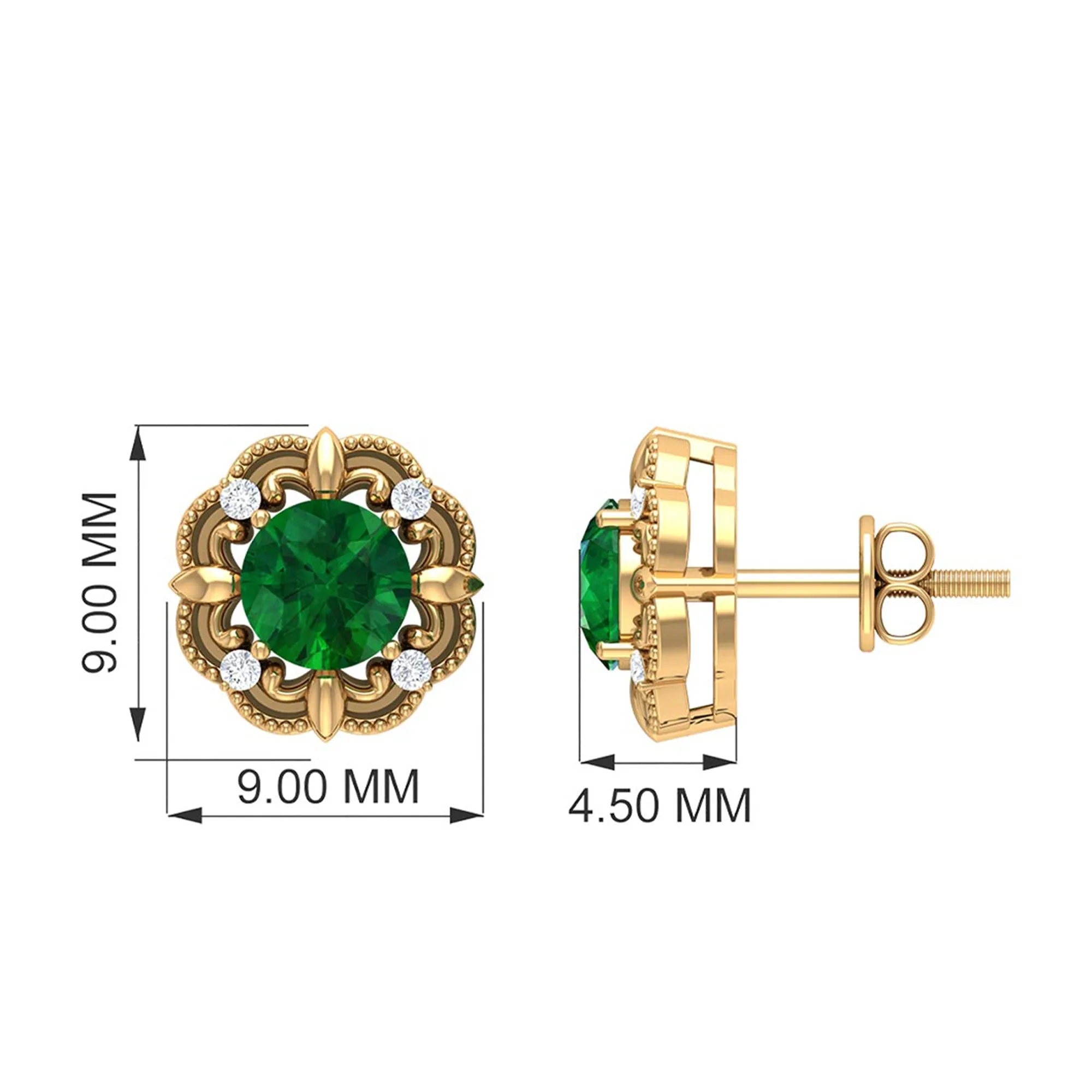 Natural Emerald Art Deco Earrings with Diamond