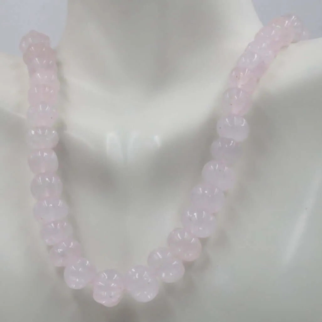 Natural Light Pink Rose Quartz Gemstone Necklace Quartz Jewelry Quartz Stone Necklace Quartz Pumpkin Necklace Quartz Beads SKU:6142666