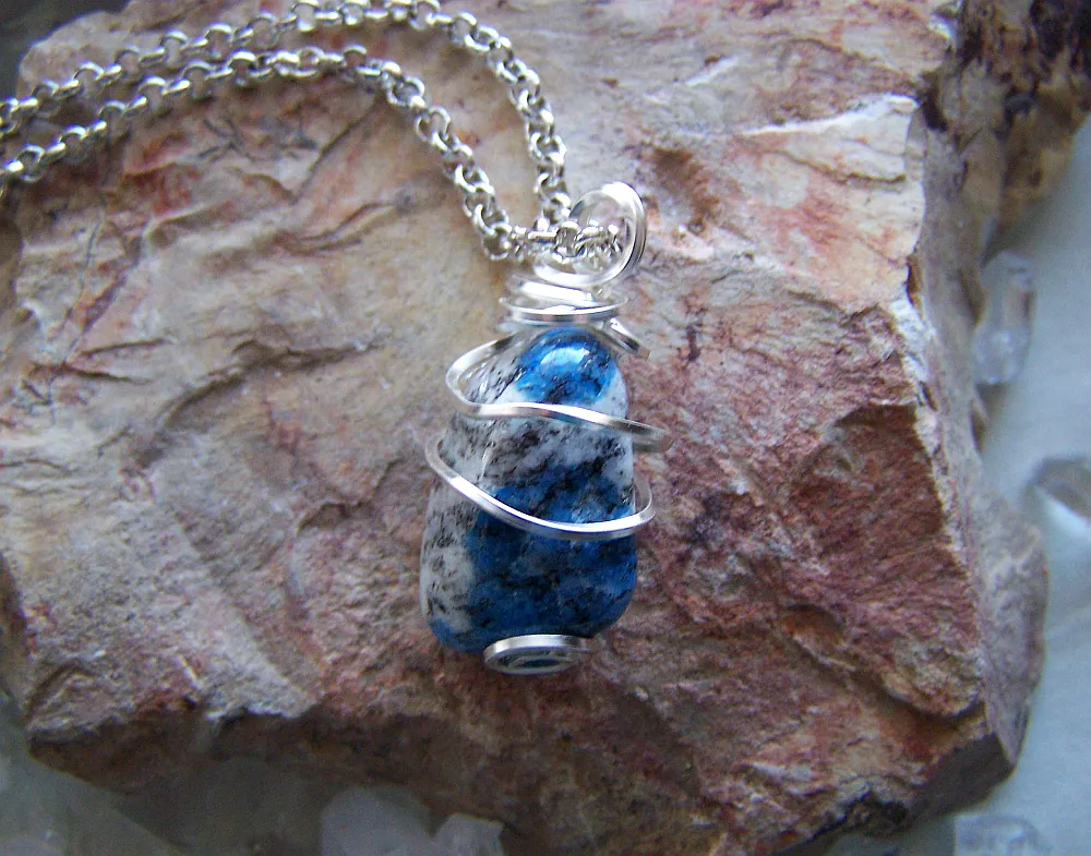 Natural Polished Afghanite Granite Wire Wrapped Pendant