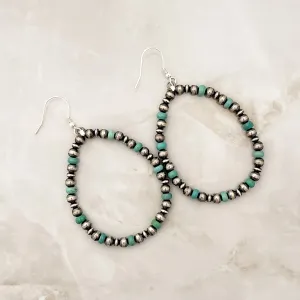 Navajo Pearls & Green Turquoise Hoop Dangle Earrings Sterling Silver