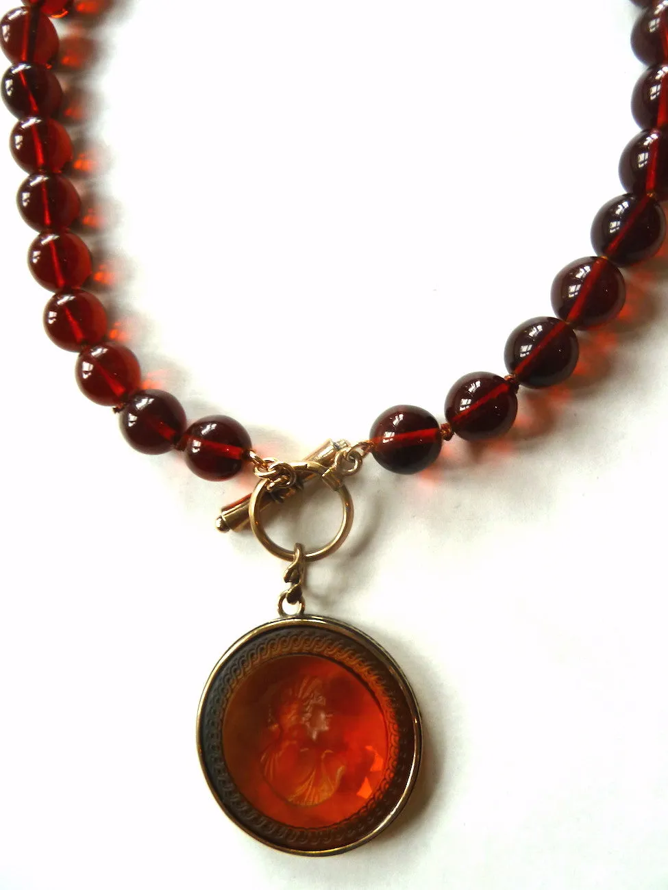 Necklace Intaglio On Faceted Glass Beads