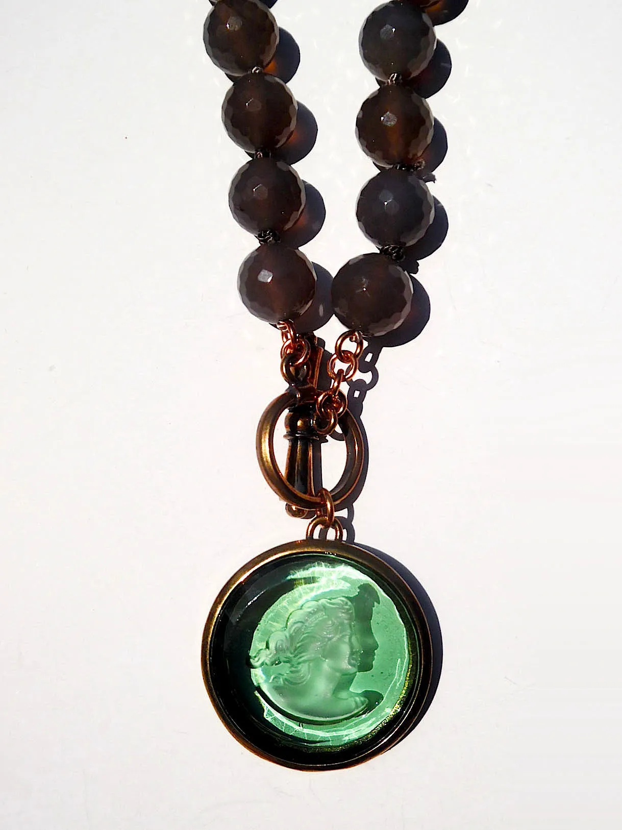 Necklace Intaglio On Faceted Glass Beads