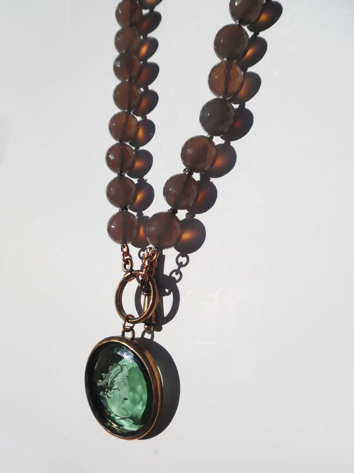 Necklace Intaglio On Faceted Glass Beads