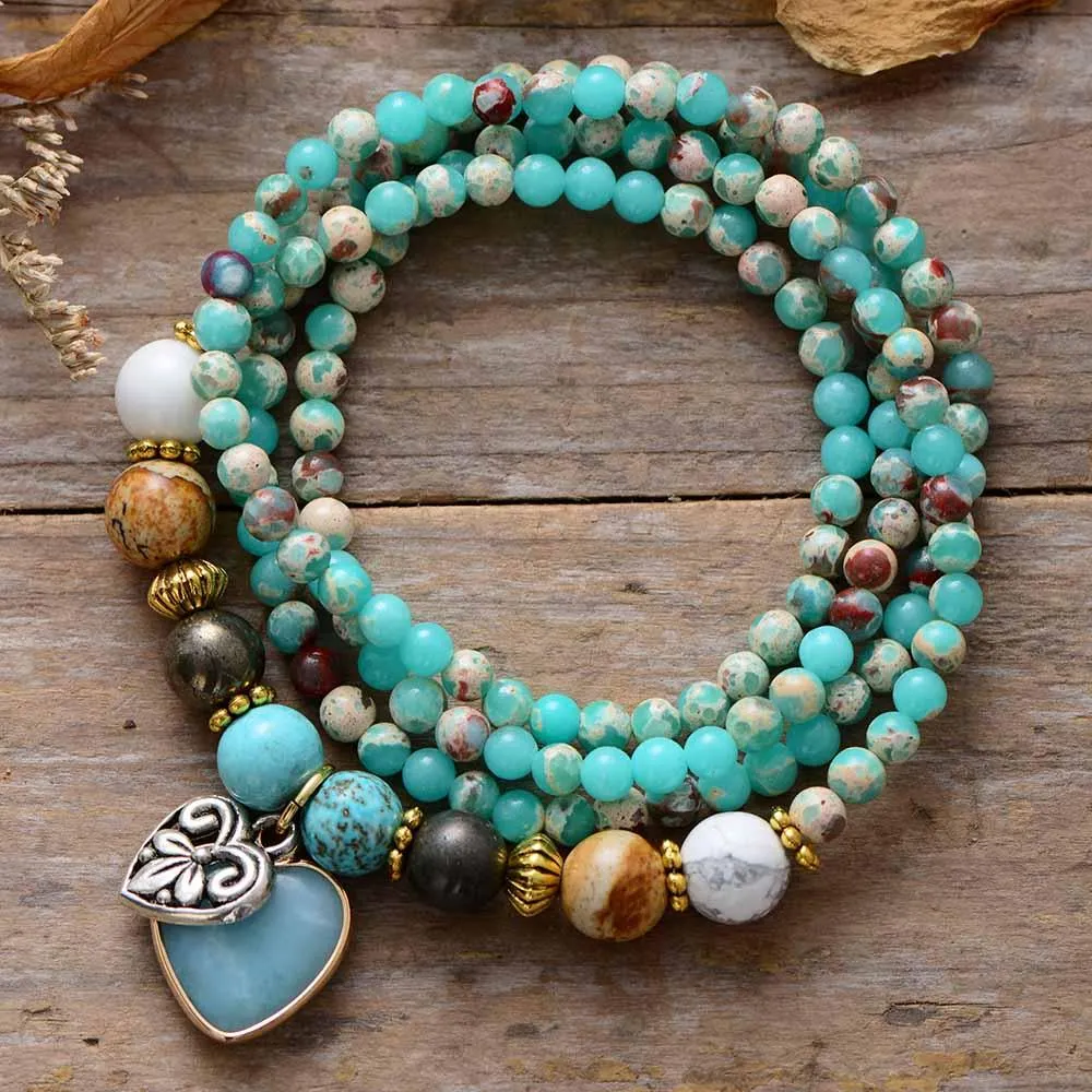 'Nyiwarri' Jasper & Amazonite Heart Stretchy Bracelet