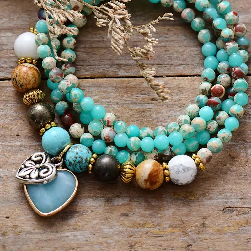 'Nyiwarri' Jasper & Amazonite Heart Stretchy Bracelet