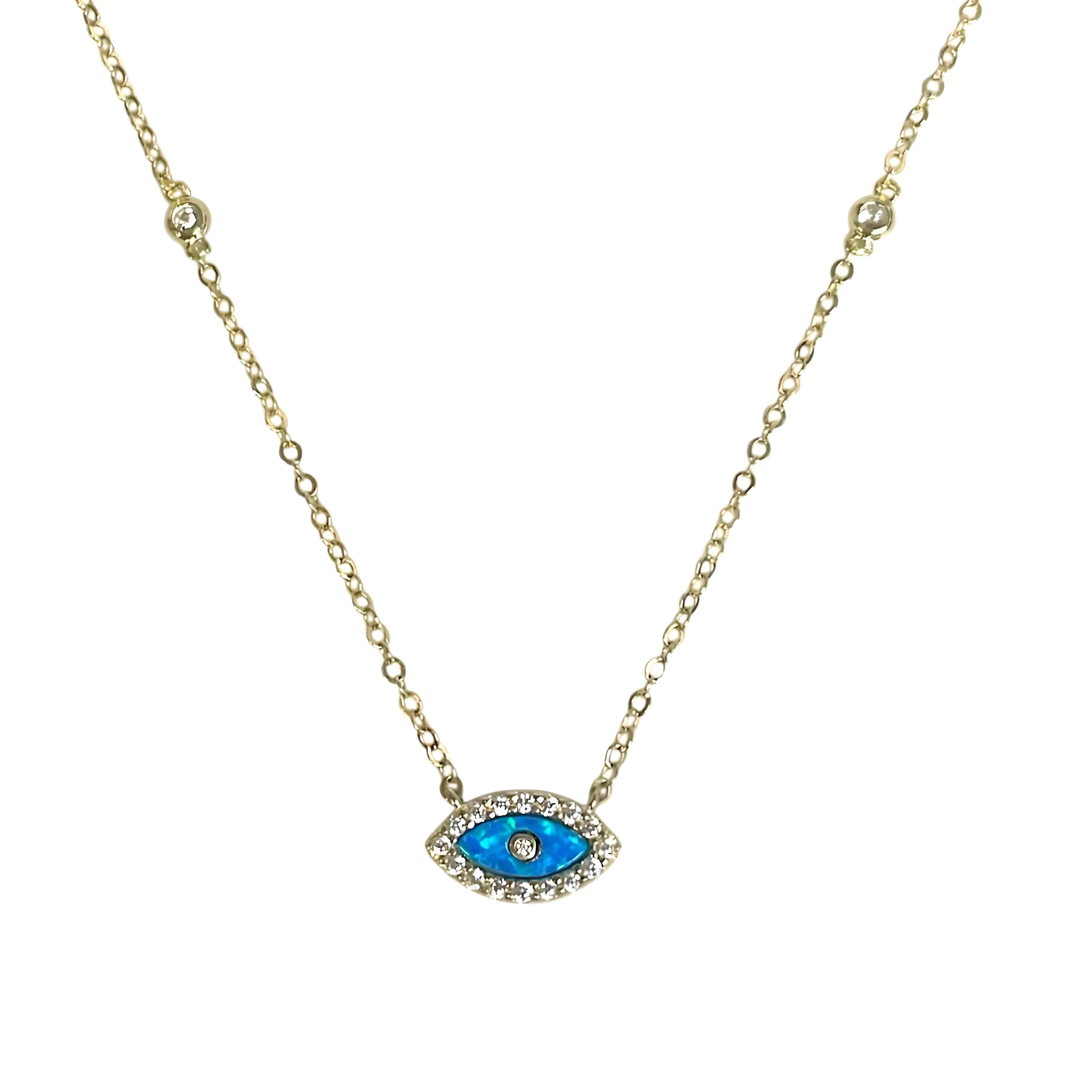 Opal Blue Evil Eye CZ Sterling Necklace