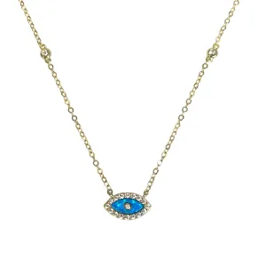 Opal Blue Evil Eye CZ Sterling Necklace