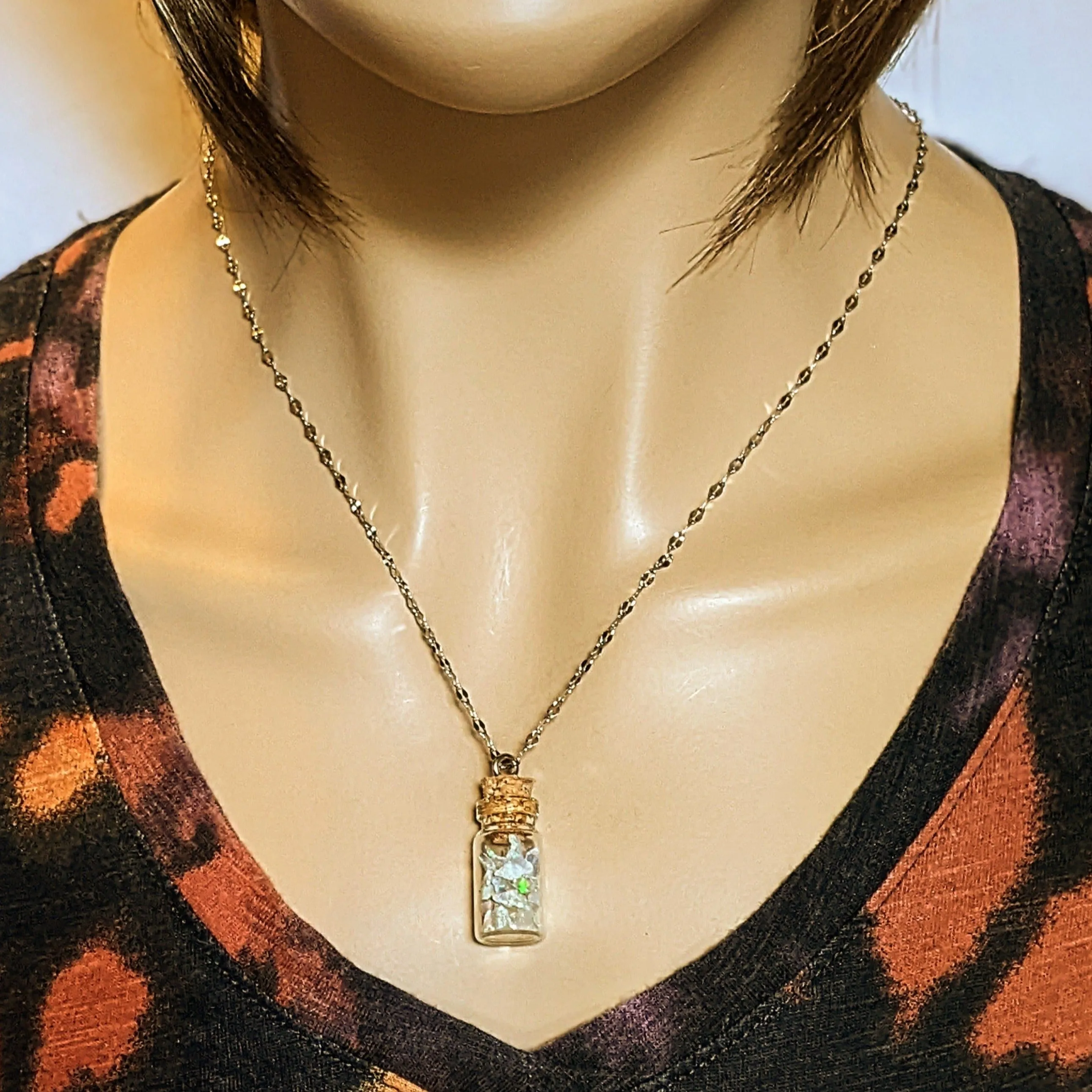 Opal Gemstone Libra Bottle Necklace, 20 or 24 inch, Silver/Gold