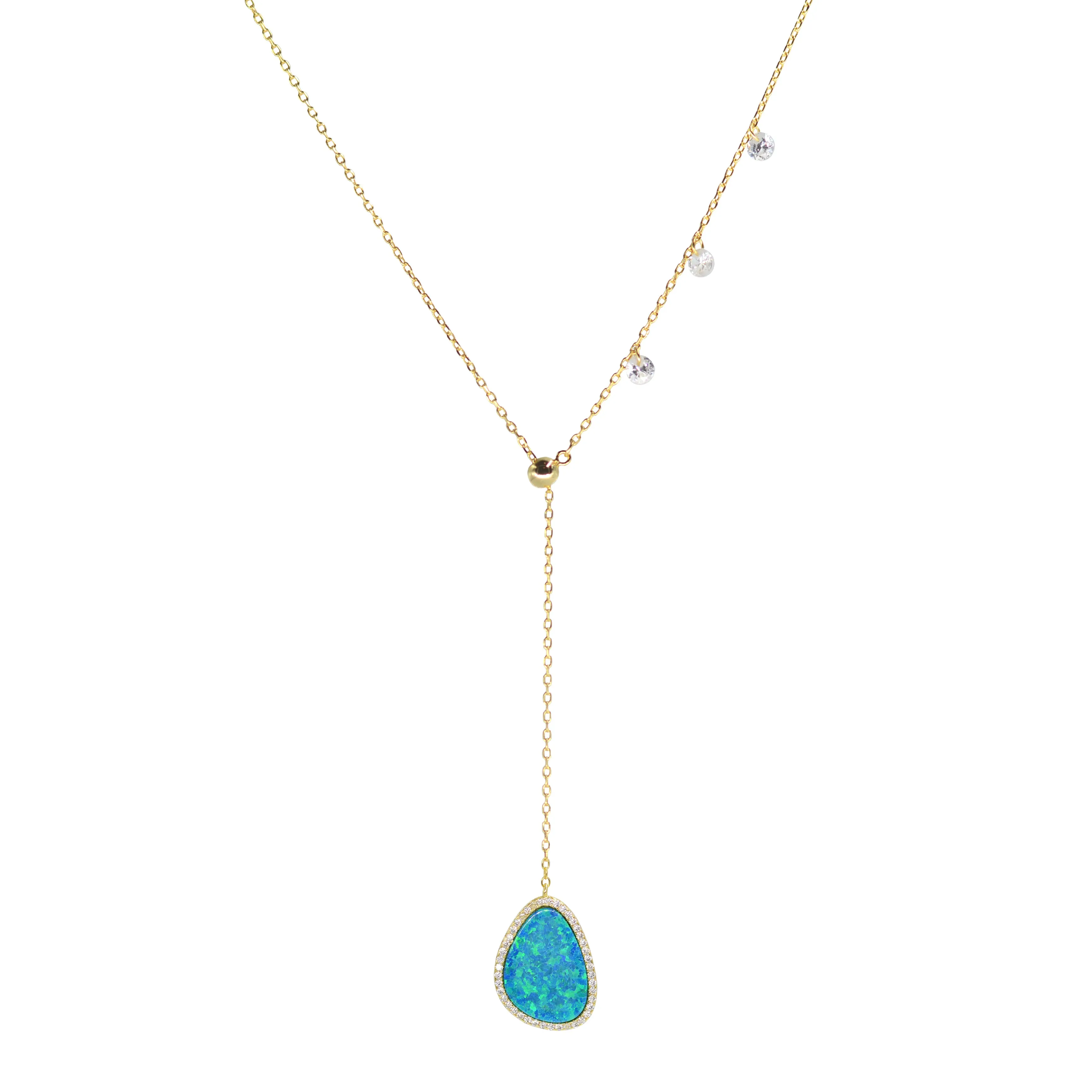 Opal Pebble Double Slider Lariat Necklace