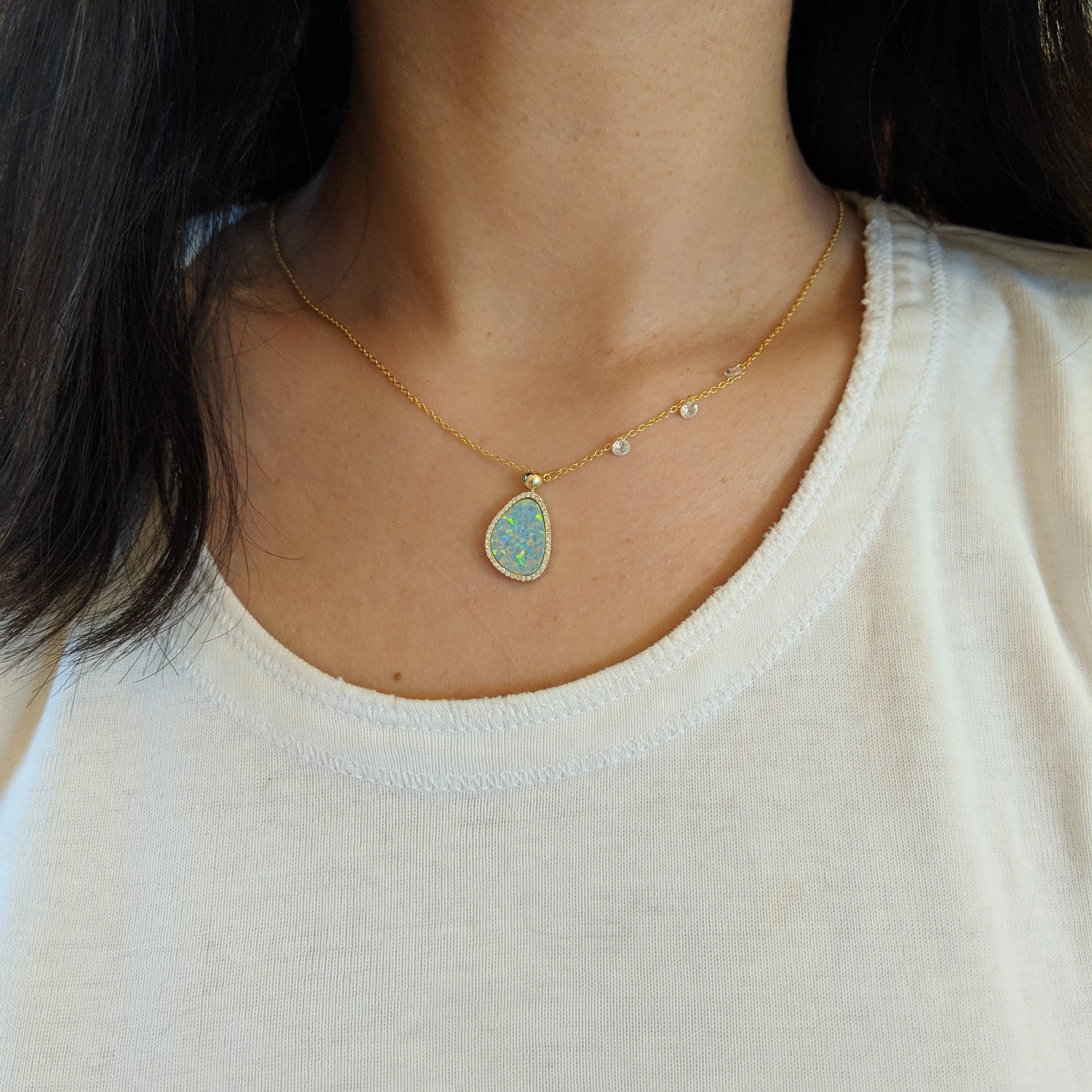 Opal Pebble Double Slider Lariat Necklace