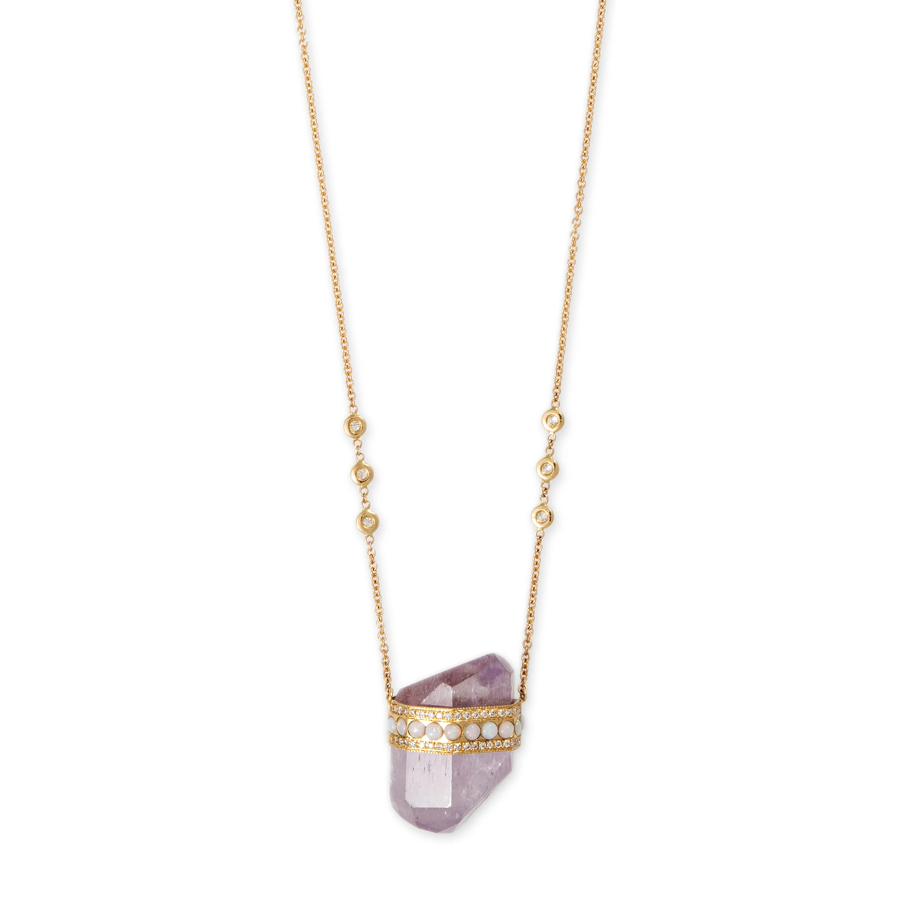 PAVE 10 ROUND OPAL CAP   AMETHYST CRYSTAL NECKLACE