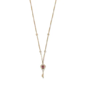 PAVE   BAGUETTE DIAMOND GEMSTONE KEY SMOOTH BAR NECKLACE