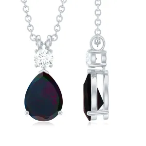 Pear Shape Black Opal Teardrop Pendant Necklace with Diamond