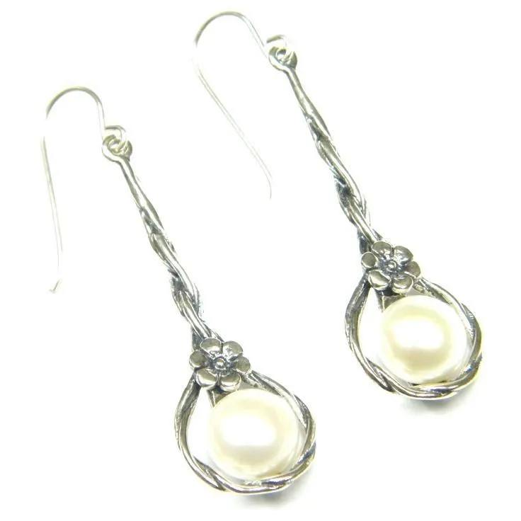 Pearl Earrings , Sterling silver earrings, dangling earrings, elegant earrings , silver jewelry