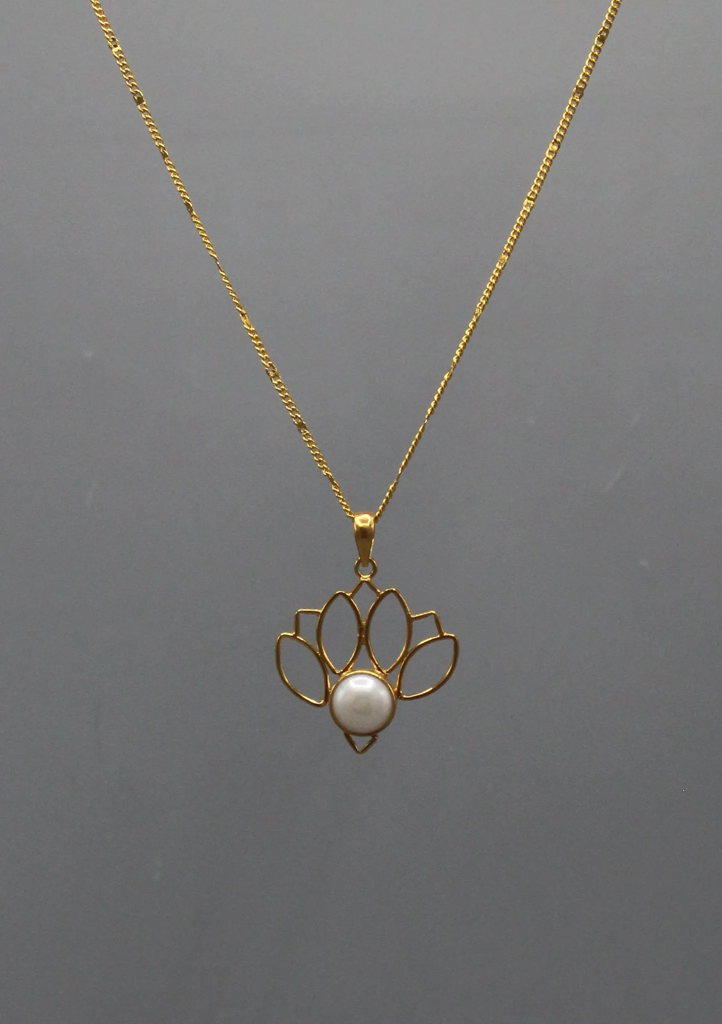 Pearl inlaid Gold Plated Lotus Pendant