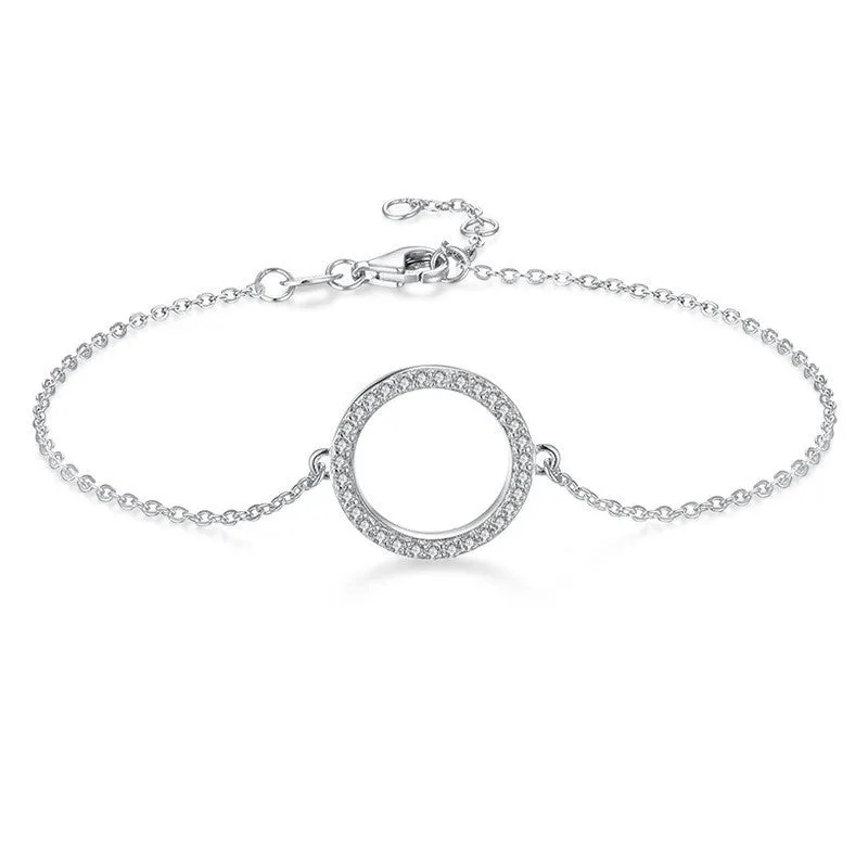 Personality Fashion Geometric Circle Micro Diamond Bracelet Women's Silver