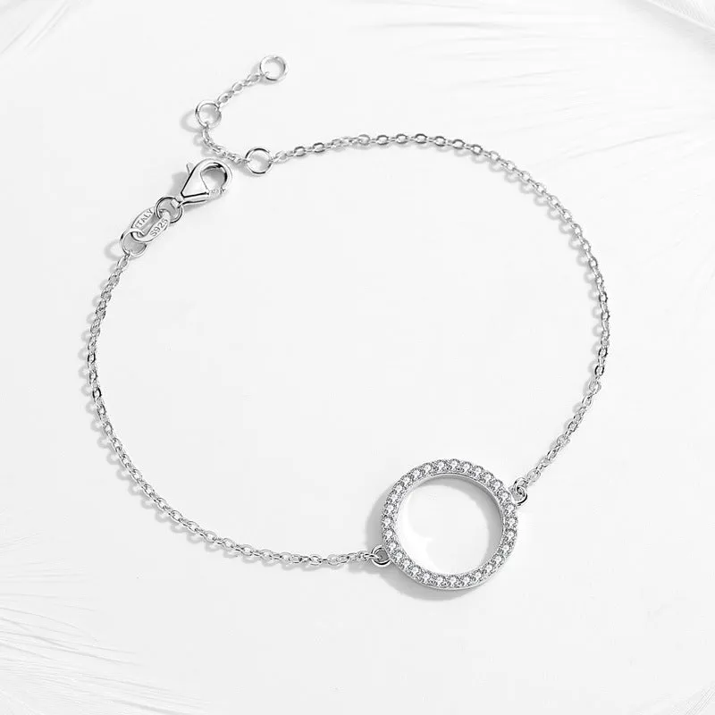 Personality Fashion Geometric Circle Micro Diamond Bracelet Women's Silver