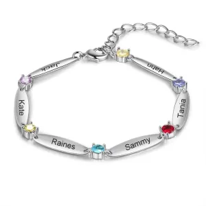 Personalized 6 Inlaid Birthstones Name Engraved Mother Bracelet