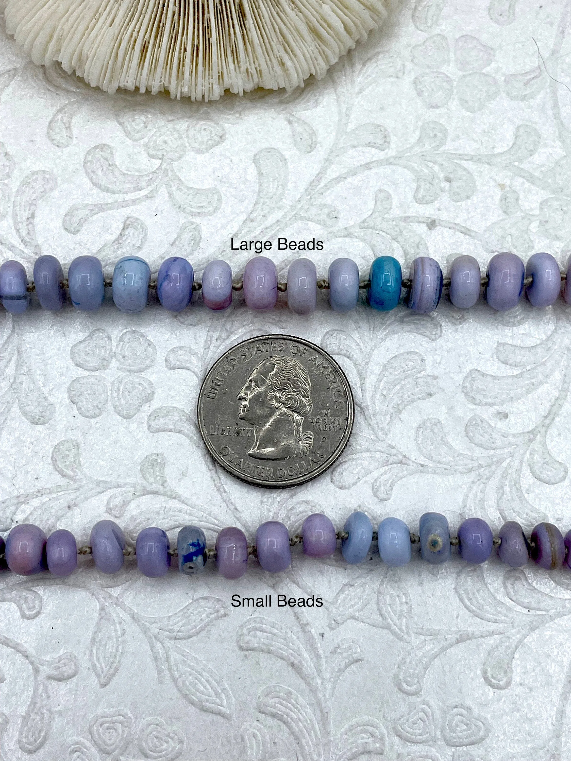 Peruvian Lavender Mixed Opal Hand Knotted Necklace, 16" Long, Rondelle Stones, 2 sizes, w/Gold Finished Ends, Candy Necklace, Fast Ship