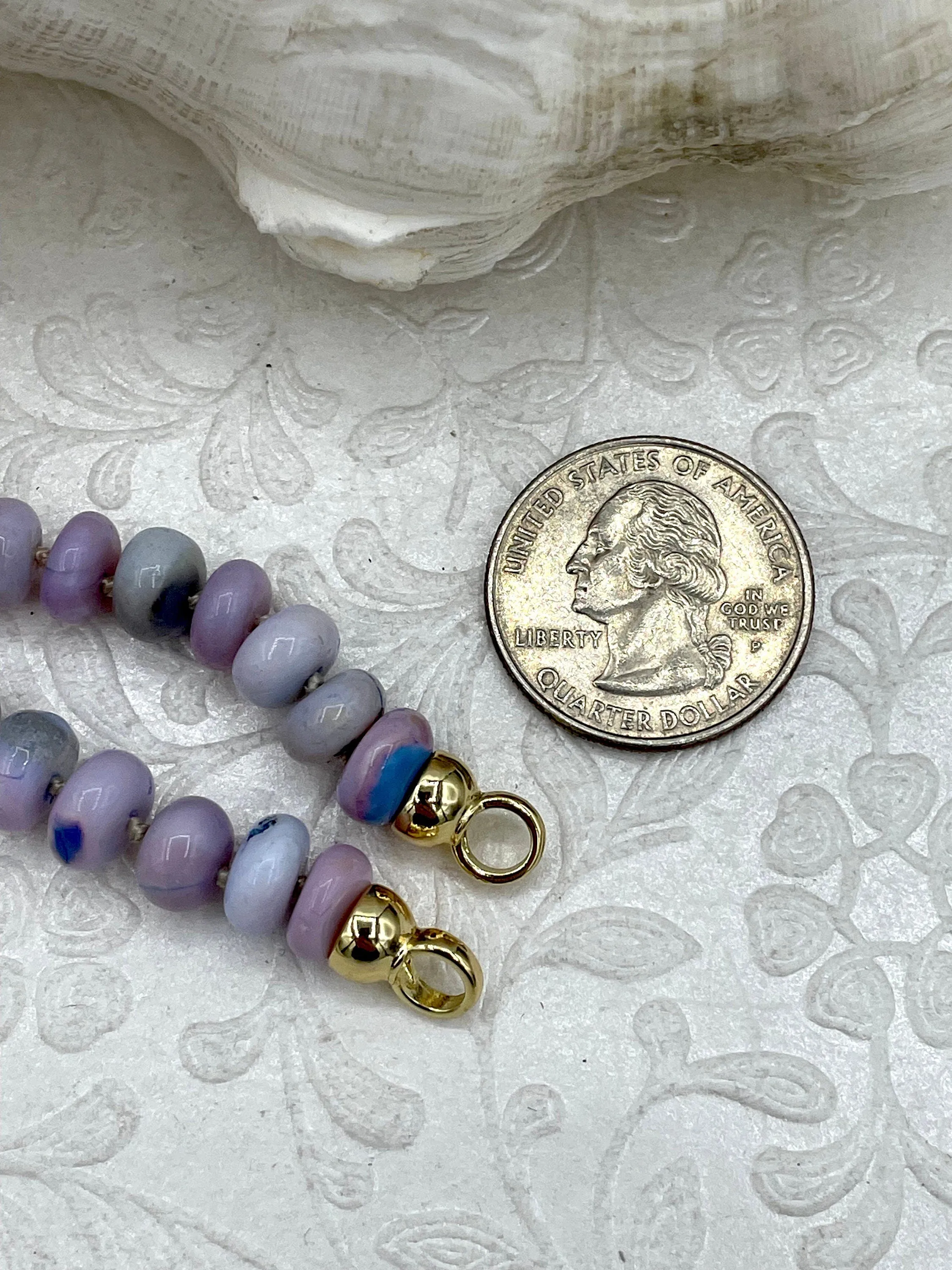 Peruvian Lavender Mixed Opal Hand Knotted Necklace, 16" Long, Rondelle Stones, 2 sizes, w/Gold Finished Ends, Candy Necklace, Fast Ship