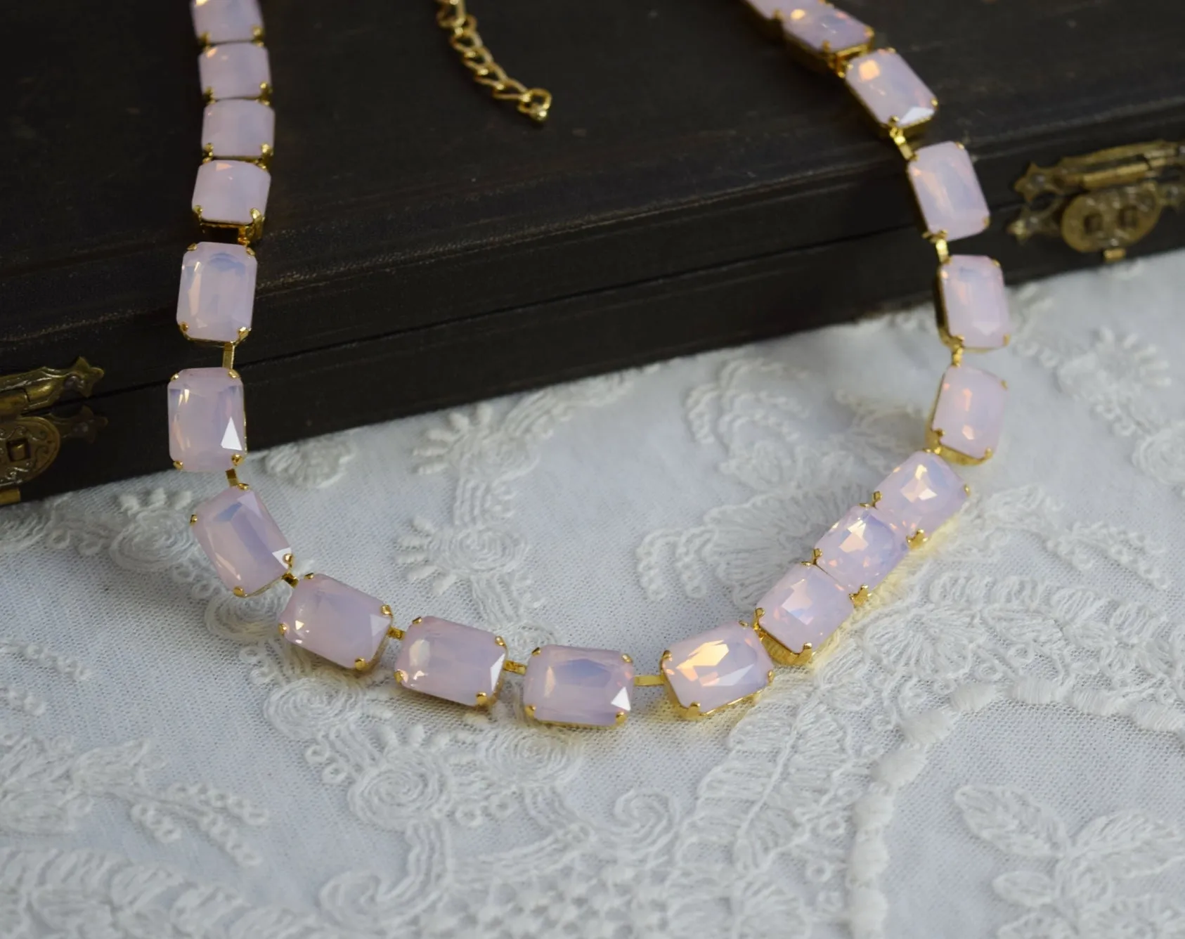 Pink Opal Aurora Crystal Necklace - Medium Octagon