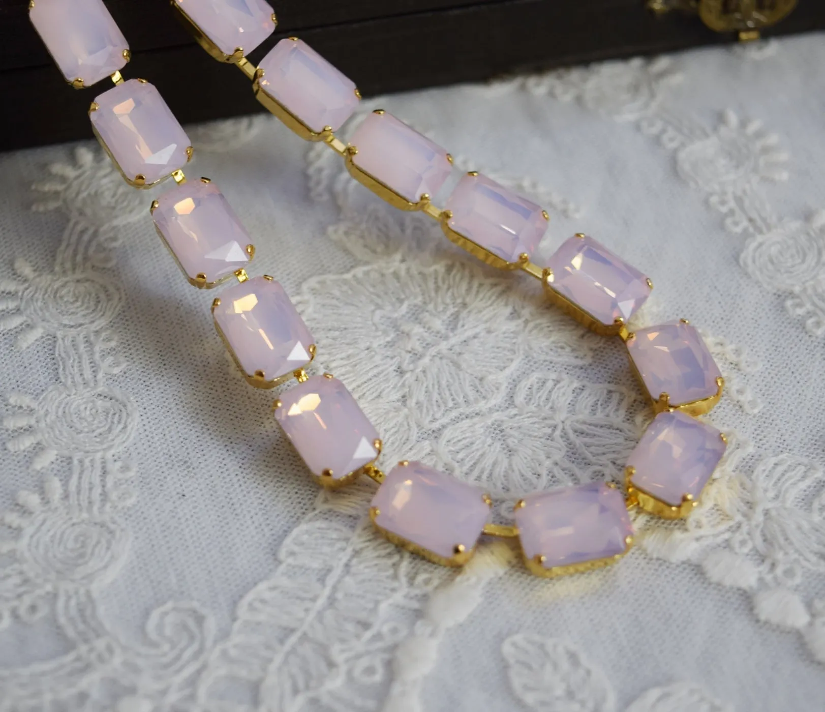 Pink Opal Aurora Crystal Necklace - Medium Octagon