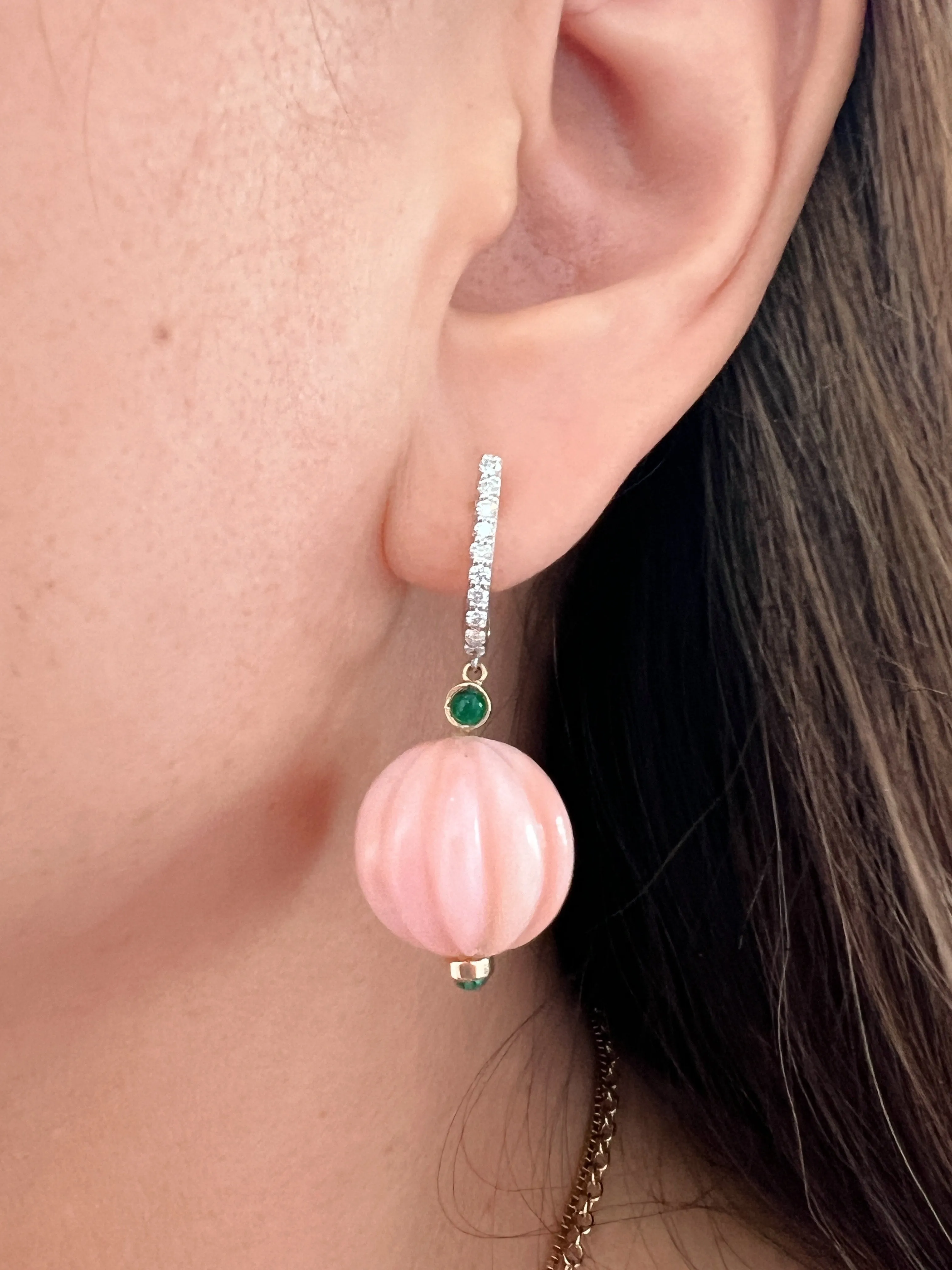 Pink Opal Scalloped Earrings