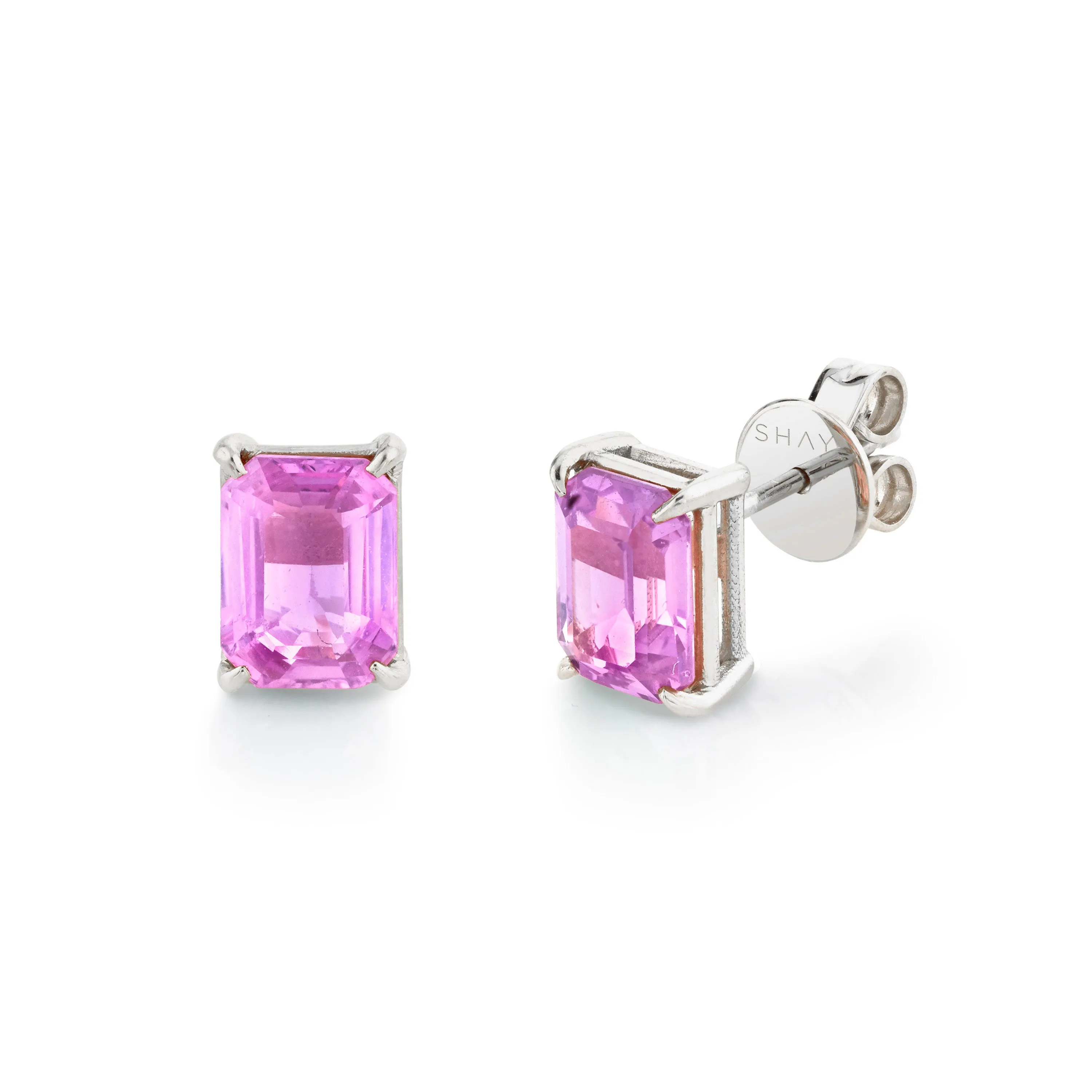 PINK SAPPHIRE EMERALD CUT STUDS, 3-4cts