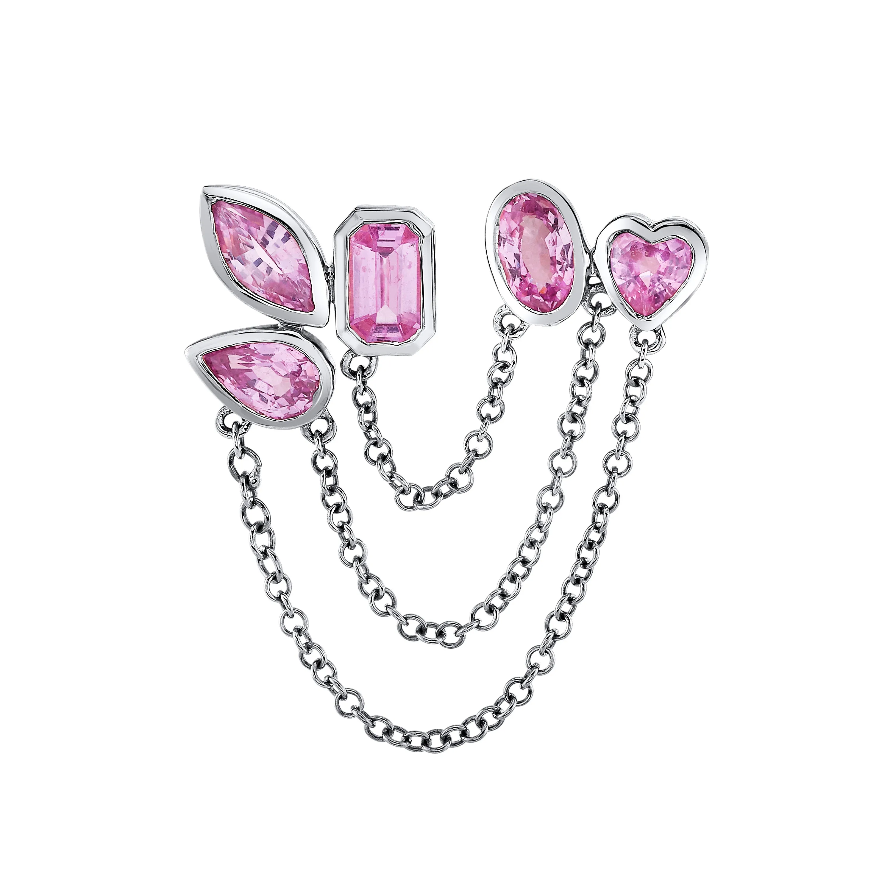 PINK SAPPHIRE MIXED DUO CHAIN LINK STUD