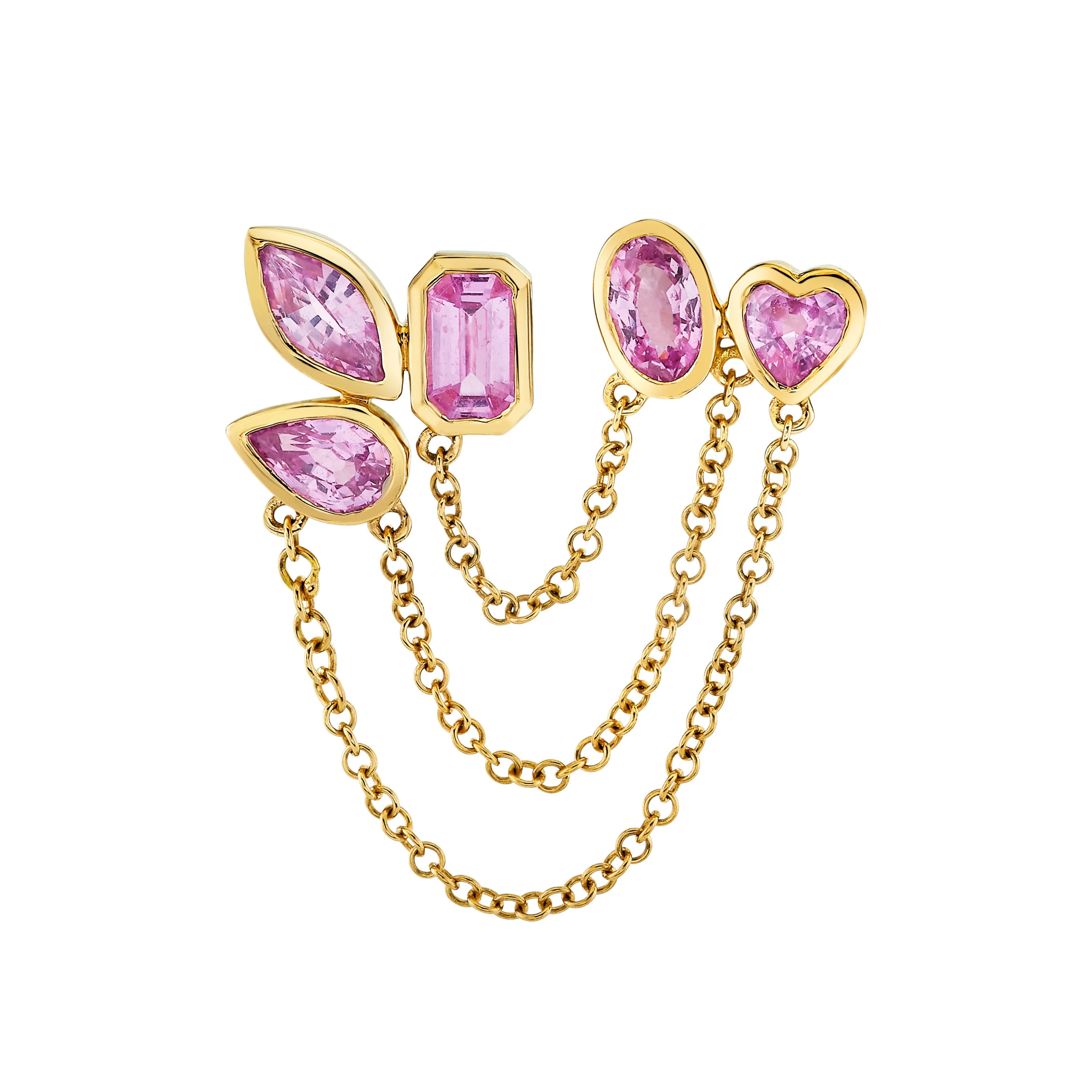 PINK SAPPHIRE MIXED DUO CHAIN LINK STUD