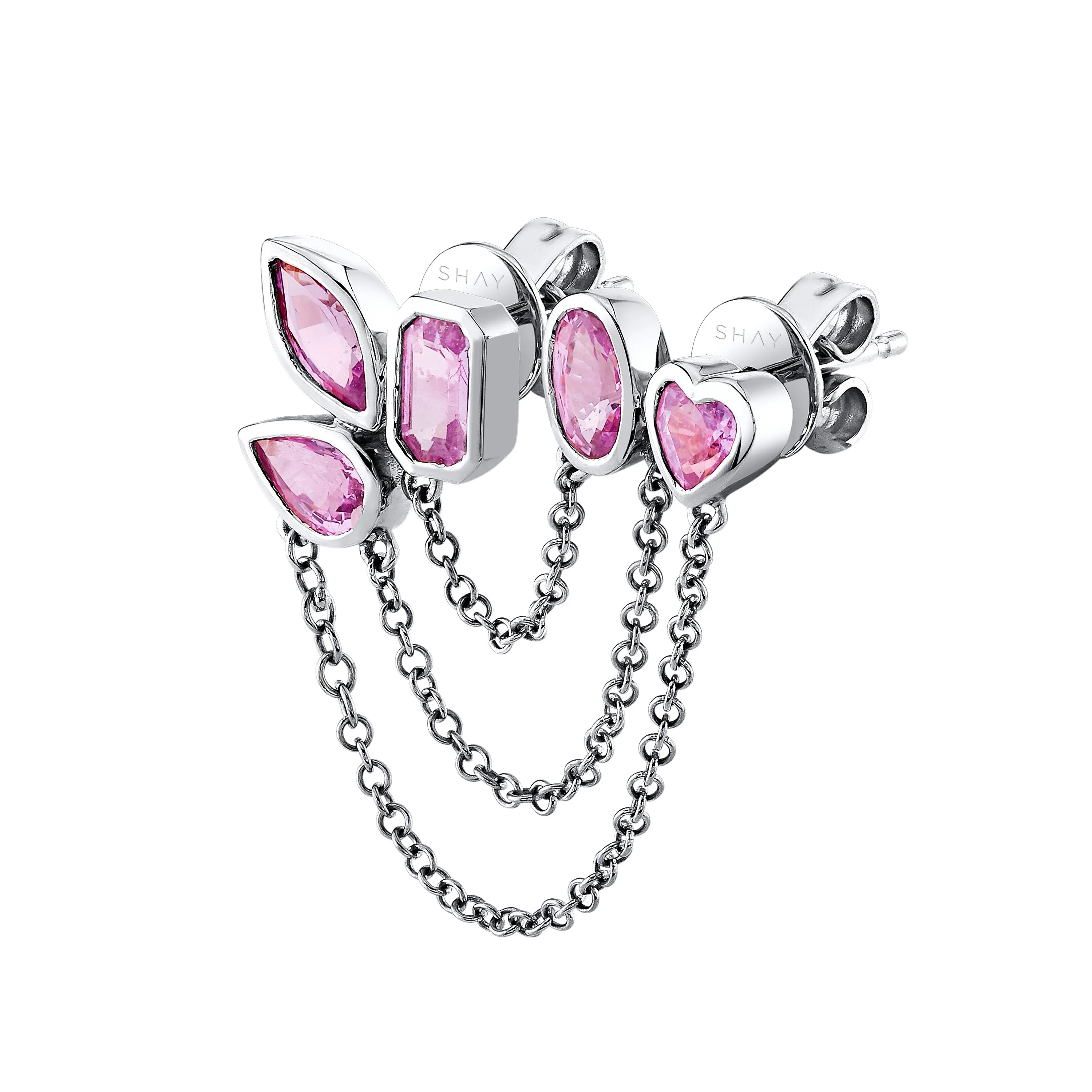 PINK SAPPHIRE MIXED DUO CHAIN LINK STUD