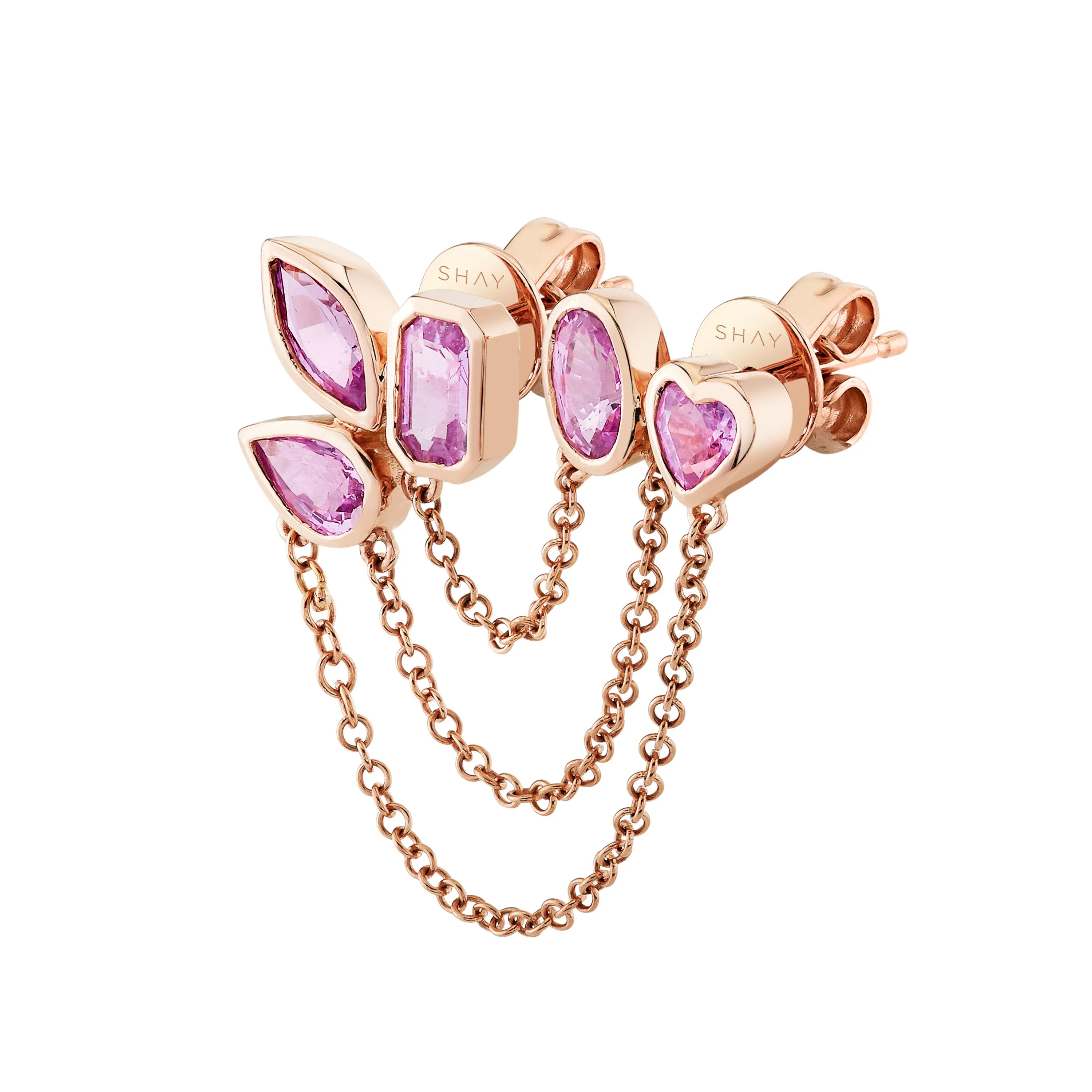 PINK SAPPHIRE MIXED DUO CHAIN LINK STUD