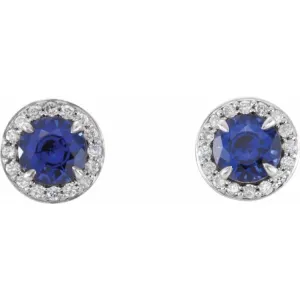 Platinum 3.5 mm Lab-Grown Blue Sapphire & 1/8 CTW Natural Diamond Earrings