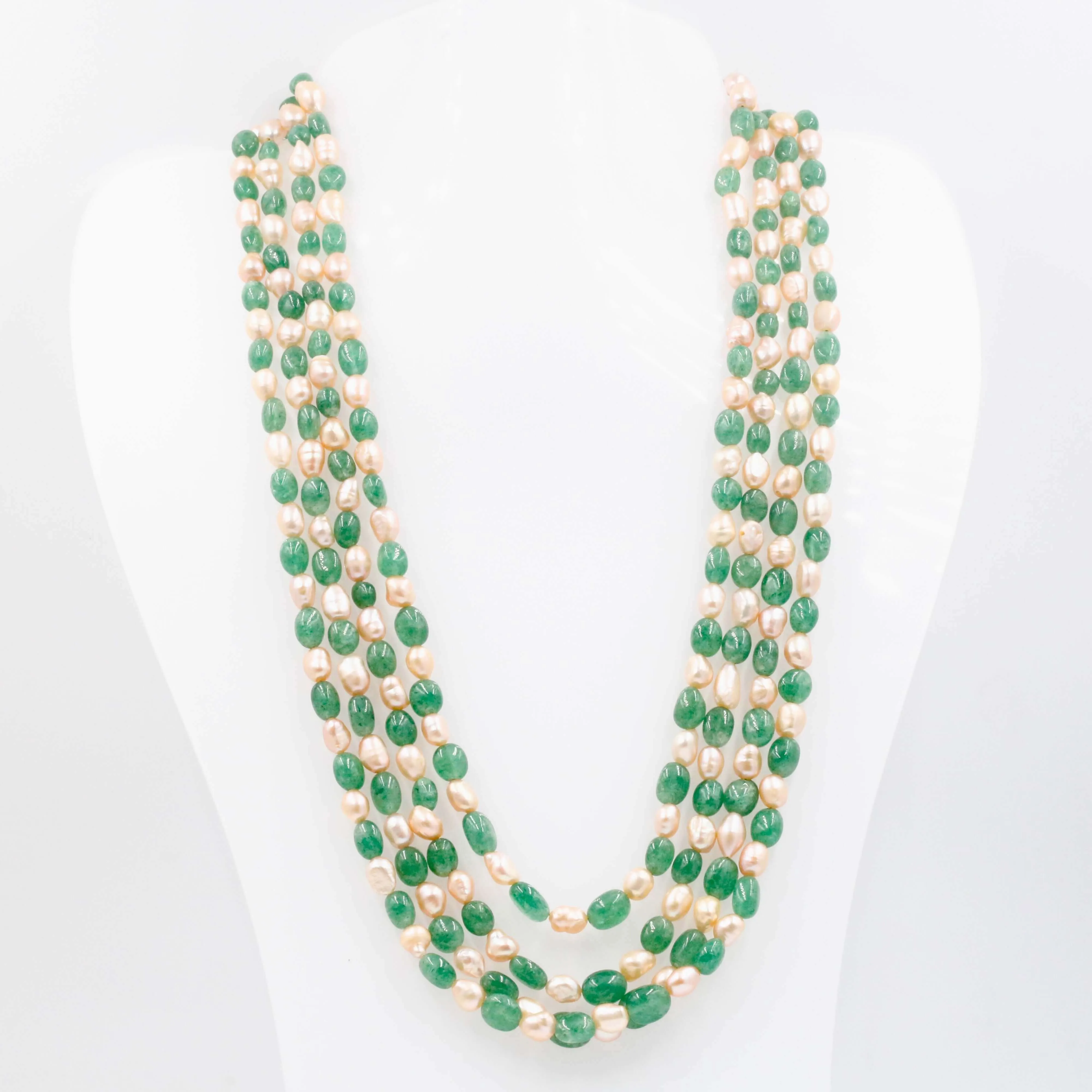 Quartz and Fresh Water Pearl Necklace Emerald Quartz Russian Emerald Quartz Cultured Pearl Indian Necklace Layered Necklace SKU: 6143052