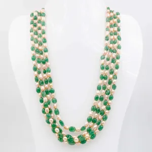 Quartz and Fresh Water Pearl Necklace Emerald Quartz Russian Emerald Quartz Cultured Pearl Indian Necklace Layered Necklace SKU: 6143052